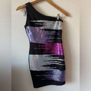 Michael Kors One-Shoulder Sequin Dress - Black and Purple